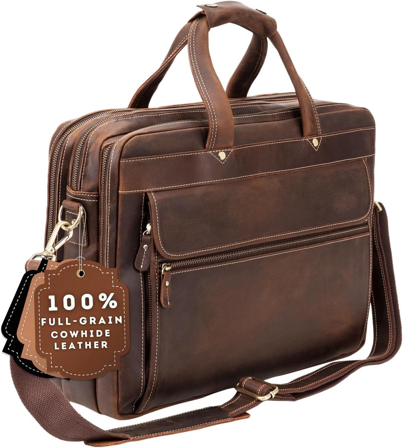 251030080507660_1 Luxorro Full Grain Leather Briefcase for Men, Top Choice Gifts for Men, Handcrafted Leather Laptop Bag with Multiple Compartments and Brass Hardware, Fits 15.6 Inch Laptop - Image 1